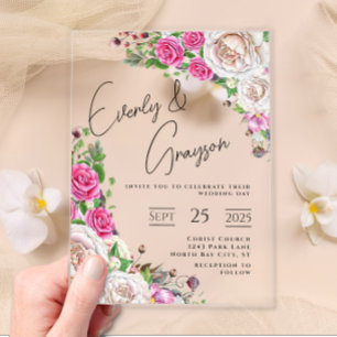 Elegant Victorian Rose Floral Wedding  Acrylic Inv Invitations