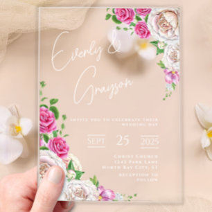 Elegant Victorian Rose Floral Wedding Acrylic Invitations