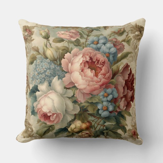Elegant Victorian Roses, Garden Flowers  Cushion (Front)
