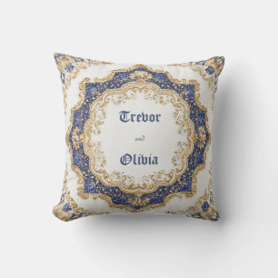 Elegant Victorian Royal Blue and Gold Baroque Cushion