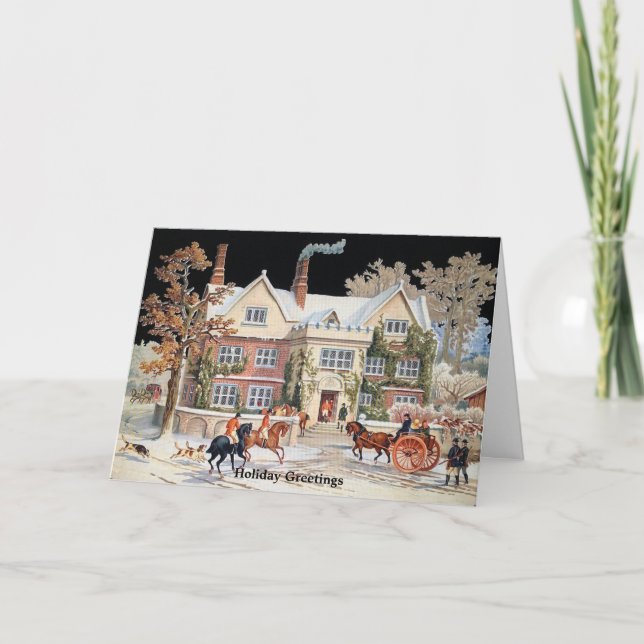 Elegant Victorian Scene House Horses Greeting Card (Front)