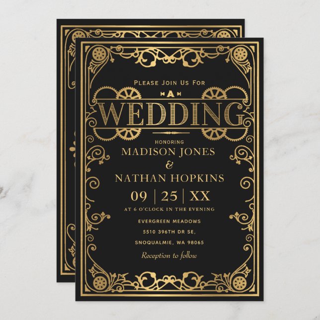 Elegant Victorian Steampunk Wedding Invitation (Front/Back)