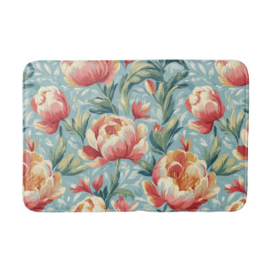 Elegant Victorian Style Floral Peonies Tulips Bath Mat