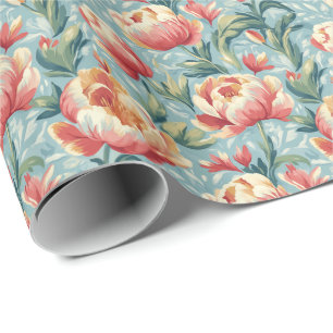 Elegant Victorian Style Floral Peonies Tulips Wrapping Paper