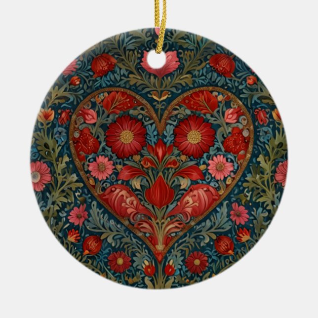 Elegant Victorian Valentines Day heart design Ceramic Ornament (Front)