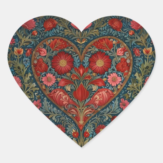 Elegant Victorian Valentines Day heart design Heart Sticker (Front)