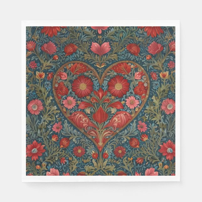 Elegant Victorian Valentines Day heart design Napkin (Front)
