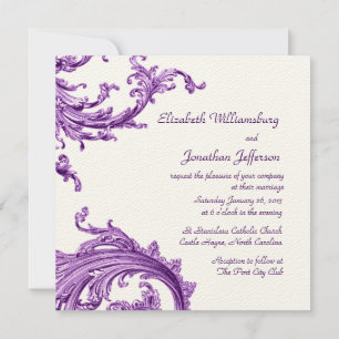 Elegant Victorian Violet Sweep Wedding Invitation