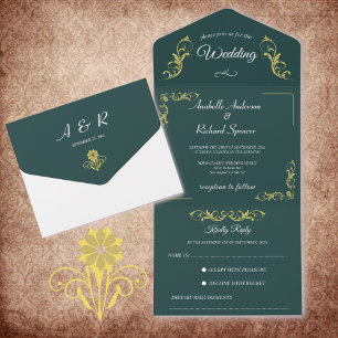 Elegant Victorian Wedding All In One Invitation