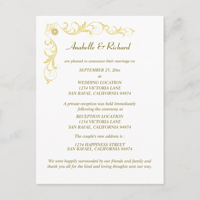 Elegant Victorian Wedding Announcement Postcard (Front)