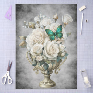 Elegant Victorian White Roses Decoupage Tissue Paper