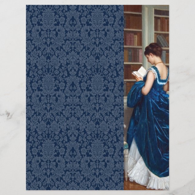 Elegant Victorian Woman Reading in Library  (Front)