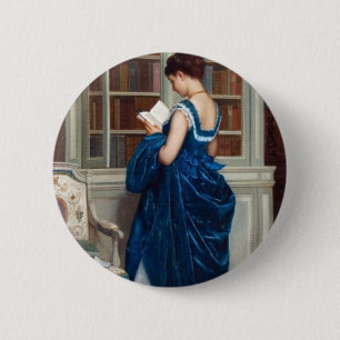 Elegant Victorian Woman Reading in Library 6 Cm Round Badge