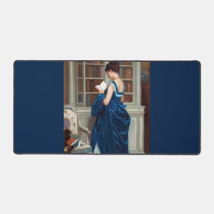 Elegant Victorian Woman Reading in Library  Desk Mat
