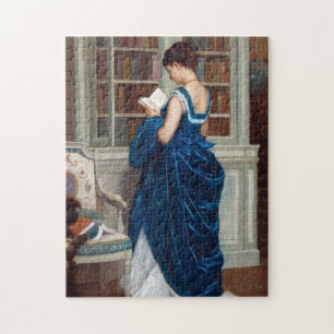 Elegant Victorian Woman Reading in Library  Jigsaw Puzzle