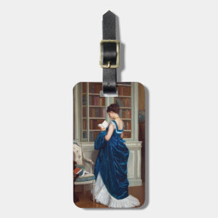 Elegant Victorian Woman Reading in Library  Luggage Tag