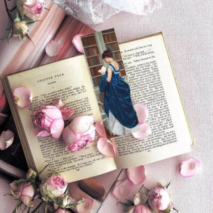 Elegant Victorian Woman Reading in Library  Mini Business Card