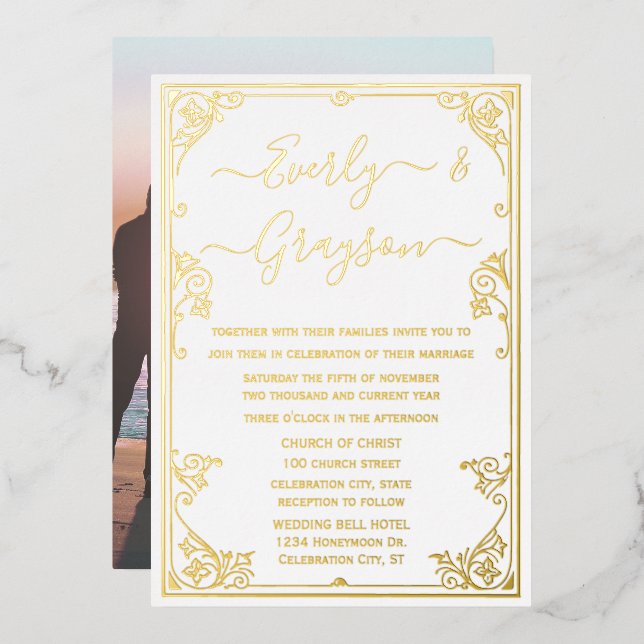 Elegant Victorian Your Photo Silver Foil  (Front/Back)