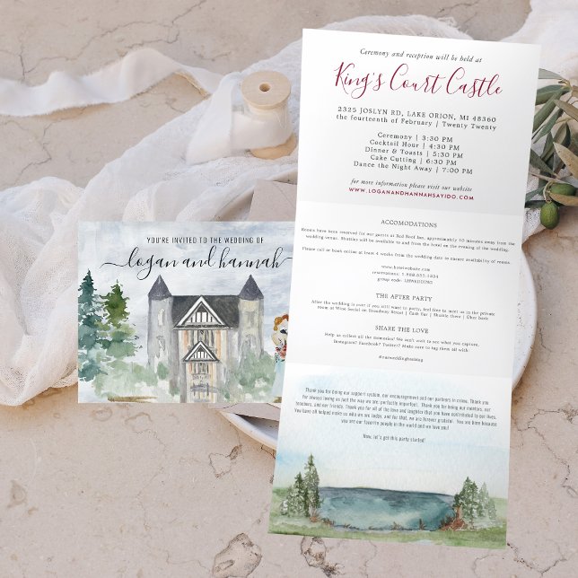 Elegant Villa Wedding Details Tri-Fold Invitation (Creator Uploaded)