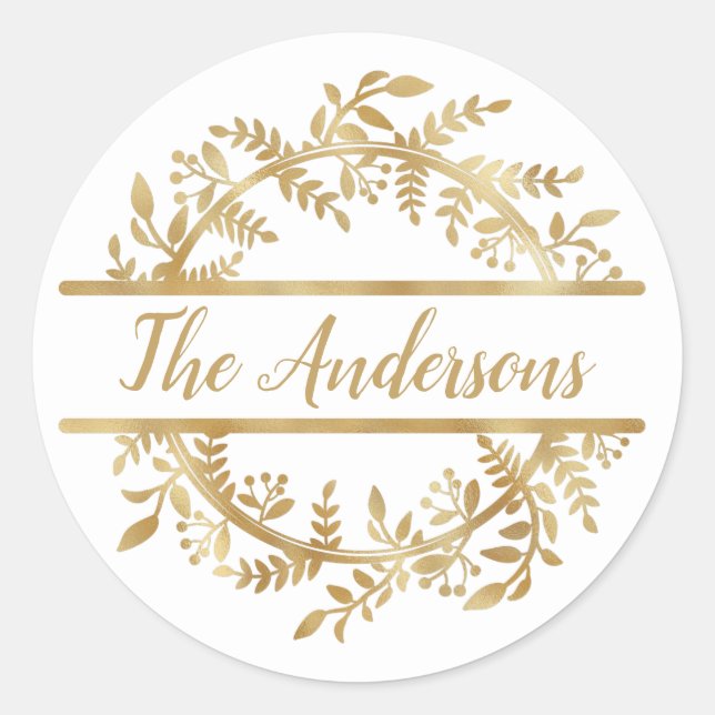 Elegant Vine Leaf Wreath Family Name Envelope Seal (Front)