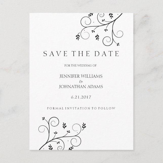 Elegant Vines Save the Date Cards (Front)