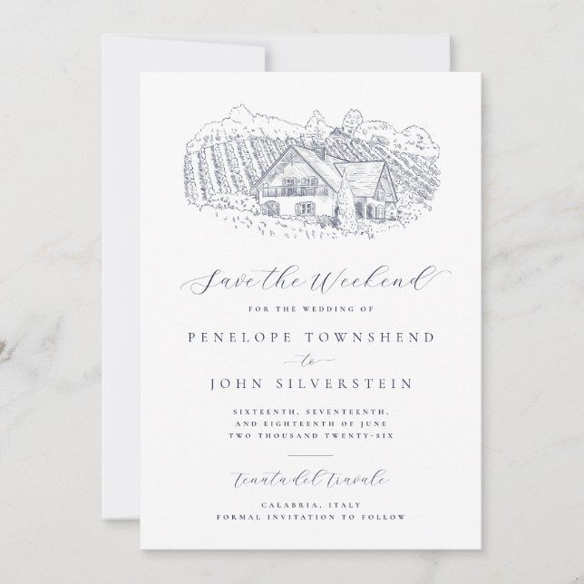 Elegant Vineyard Destination Weekend Wedding Save The Date (Front)