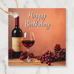 Elegant Vineyard Happy Birthday Wine & Grapes Favour Tags