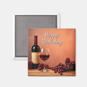 Elegant Vineyard Happy Birthday Wine & Grapes Magnet