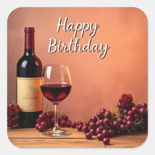 Elegant Vineyard Happy Birthday Wine & Grapes Square Sticker