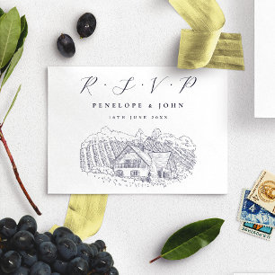 Elegant Vineyard Illustration Destination Wedding RSVP Card