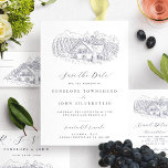 Elegant Vineyard Illustration Destination Wedding Save The Date<br><div class="desc">Impress your guests with this elegant formal wedding save the date by JessicaAmber. This classic card features a detailed illustration of a vineyard, which you can replace with an image of the destination you will be married at (transparent or white background preferred). Elegant dark blue lettering displays the bride and...</div>