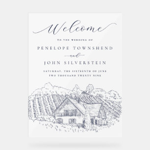Elegant Vineyard Illustration Wedding Welcome Acrylic Sign
