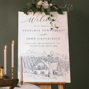 Elegant Vineyard Illustration Wedding Welcome Acrylic Sign