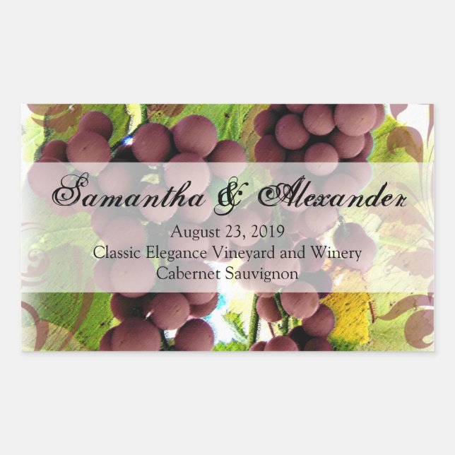 Elegant Vineyard Purple/Green Grapes Wedding Rectangular Sticker (Front)