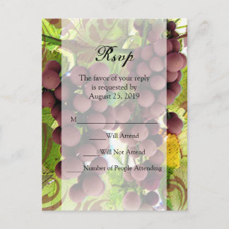 Elegant Vineyard Purple/Green Grapes Wedding RSVP Invitation Postcard