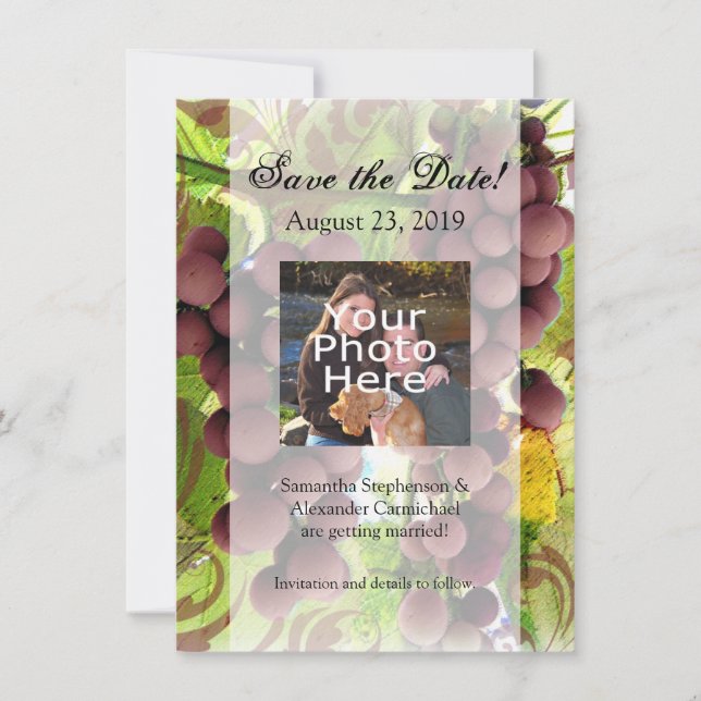Elegant Vineyard Purple/Green Photo Save the Date (Front)