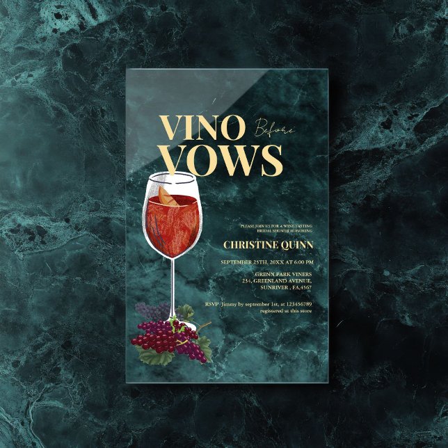 Elegant Vino before the vows Bridal Shower wine Acrylic Invitations (Creator Uploaded)
