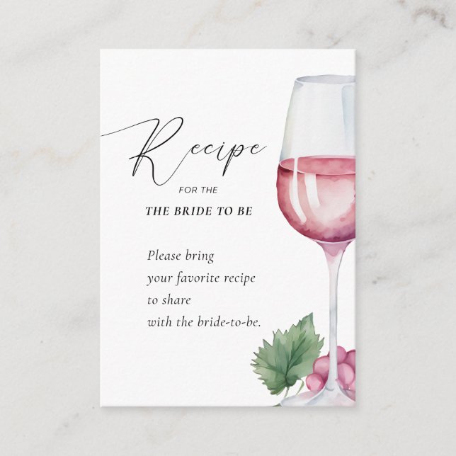 Elegant Vino before Vows Bridal Shower Recipe Card (Front)