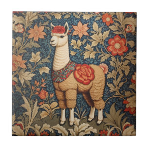 Elegant Vintage Alpaca William Morris Inspired Ceramic Tile