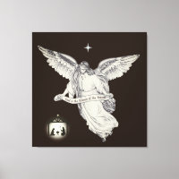 Elegant Vintage Angel with Bethlehem on Dark Brown