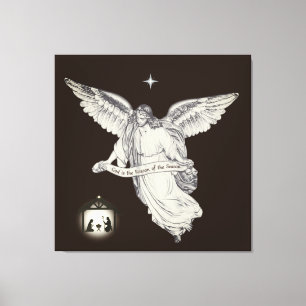 Elegant Vintage Angel with Bethlehem on Dark Brown Canvas Print