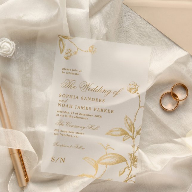 Elegant vintage antique gold botanical wedding acrylic invitations (Creator Uploaded)