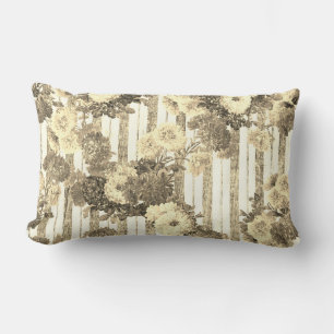 Elegant Vintage Antique Ticking Striped Floral Lumbar Cushion