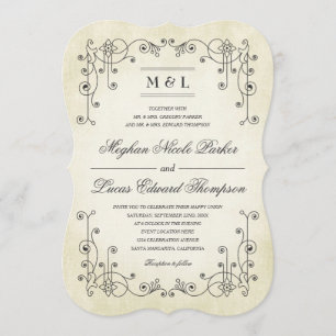 Elegant Vintage Antique Worn Paper Look Wedding Invitation