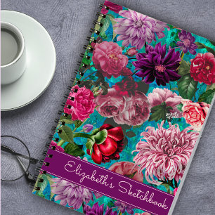 Elegant Vintage aqua blue Floral monogram Notebook