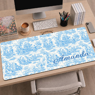 Elegant Vintage Aqua Toile Romantic French Scene Desk Mat