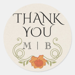 Elegant Vintage Art Nouveau Orange Flower Initials Classic Round Sticker