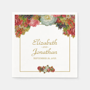 Elegant Vintage Autumn Floral Gold & White Wedding Napkin