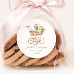 Elegant Vintage Baby Carriage Shower Classic Round Sticker