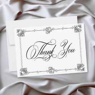 Elegant Vintage Baroque Black White Wedding Thank You Card